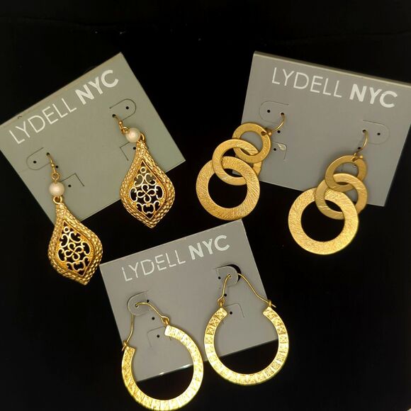 Lydell NYC -3 pair Bohemian gold earrings Bundle - New on card - Picture 1 of 4